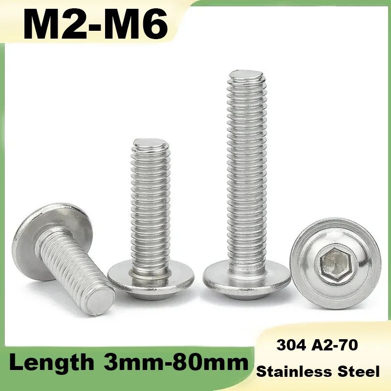 M2 M2.5 M3 M4 M5 M6 304 A2 Stainless Steel Hex Hexagon Socket Round Button Head With Washer Collar Bolt Screw ISO7380.2