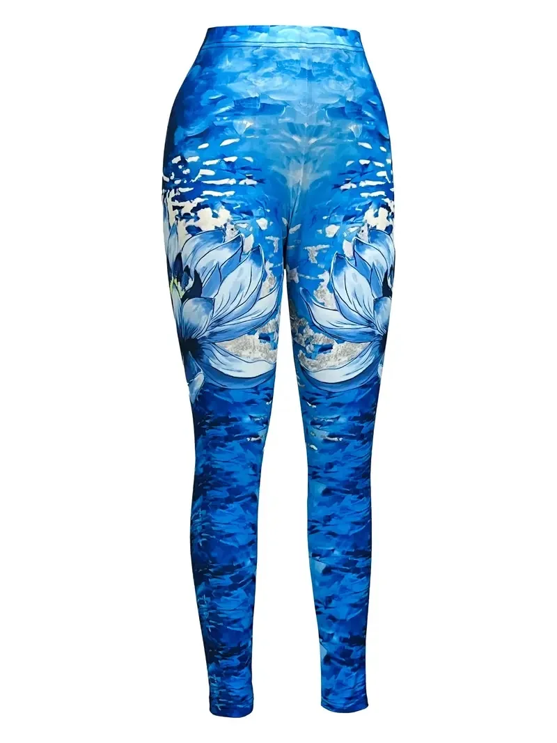 Full body printed elastic elastic waist comfortable leggings for women\'s daily travel work wear