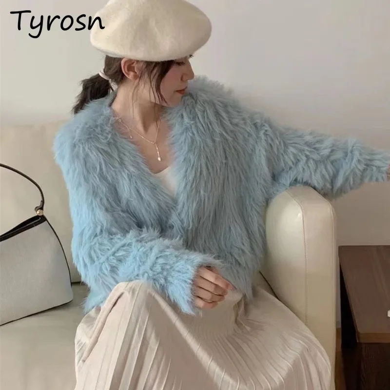 

Укороченные кардиганы женские с v-образным вырезом, однобортные однотонные высококачественные мягкие восковые свитера, вязаные свитера в корейском стиле, милая мода, осень-зима