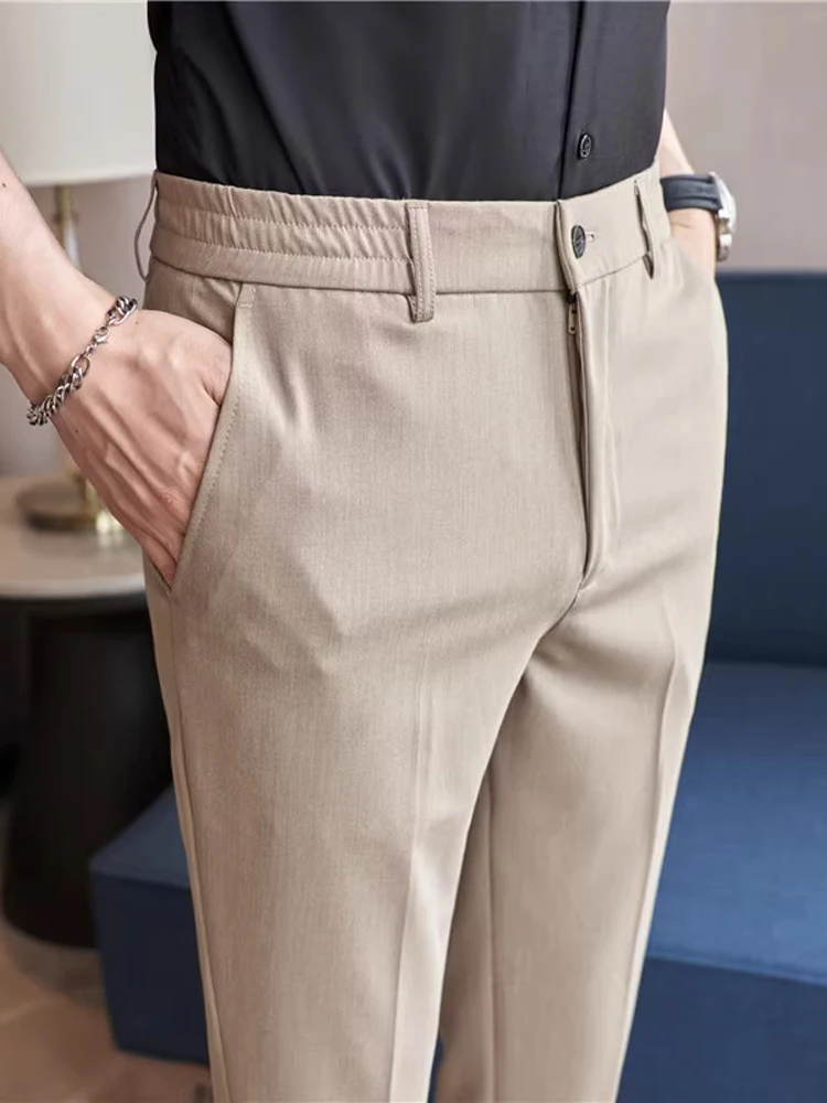 British Style Casual Tailored Pants Nine Points Business Dress Code Slim Fit Drapey Feel Polyester Blend Summer Fashion