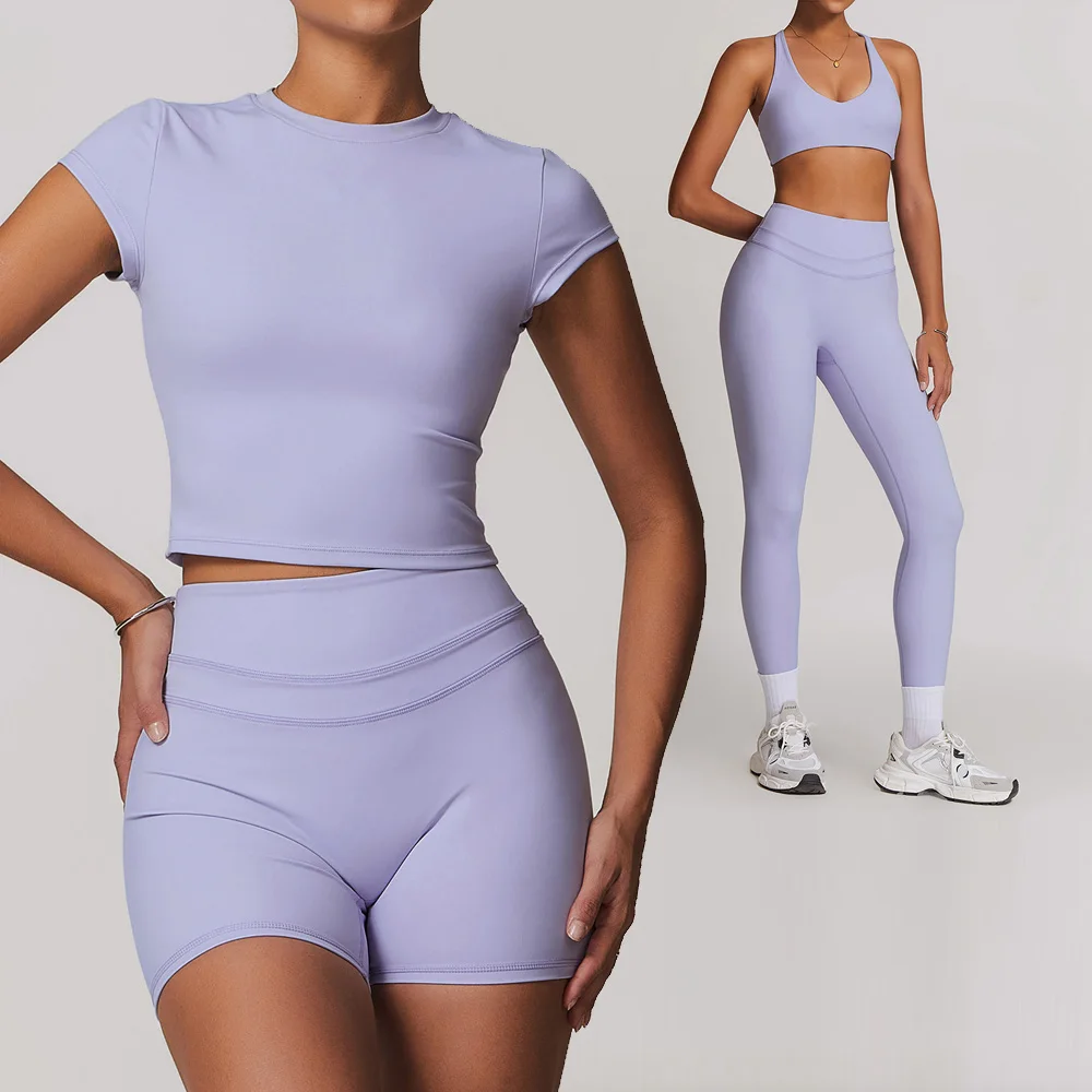 Conjunto de ioga feminino de 2 peças, roupas de ginástica plus size, fitness sem costura, treino esportivo, legging push up, terno curto de alta qualidade