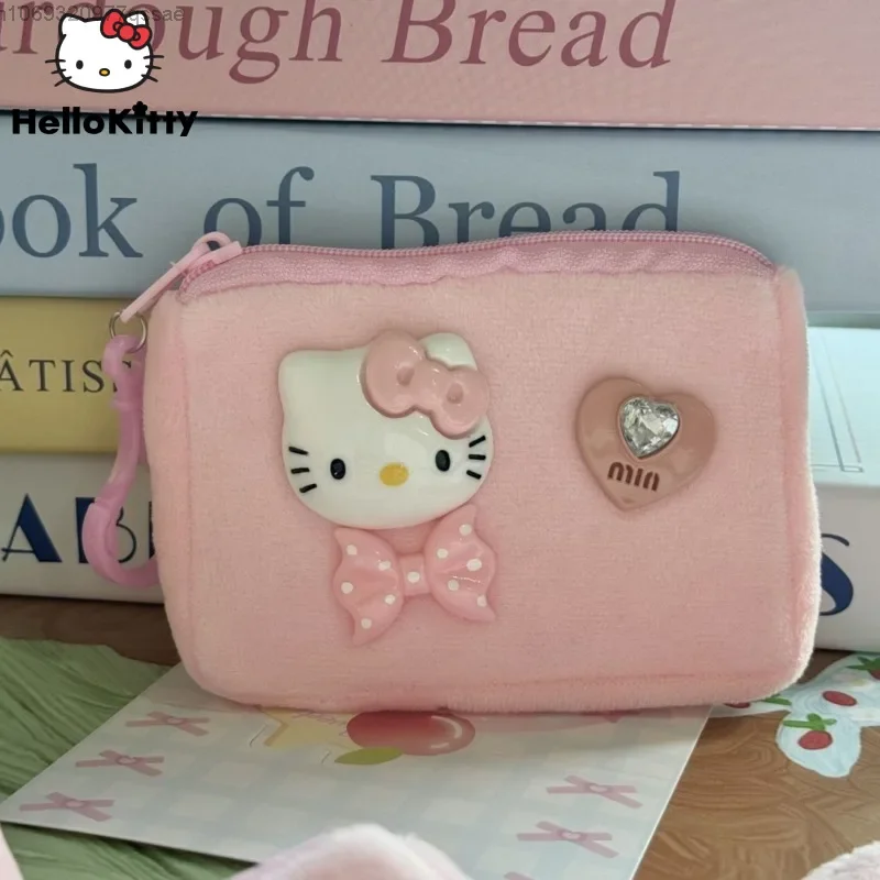 

Sanrio Hello Kitty Cute Plush Pink KT Zero Wallet & Card Bag Pendants Sweet Cartoon Zipper Mini Purse Couple Bag Keychains