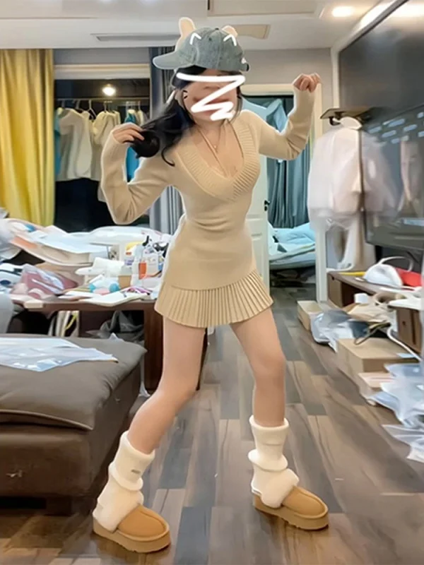 

Женский облегающий свитер с V-образным вырезом и узлом Pure Desire, новинка весенней коллекции, вязаный базовый слой, корейский стиль, для повседневной носки