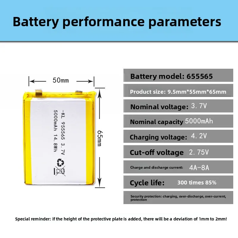 3.7V 5000mAh 955565 Polymer Lithium Battery Rechargeable Li-Po Batteries for Tablet Power Bank Hand Warmers Lighting GPS Locator