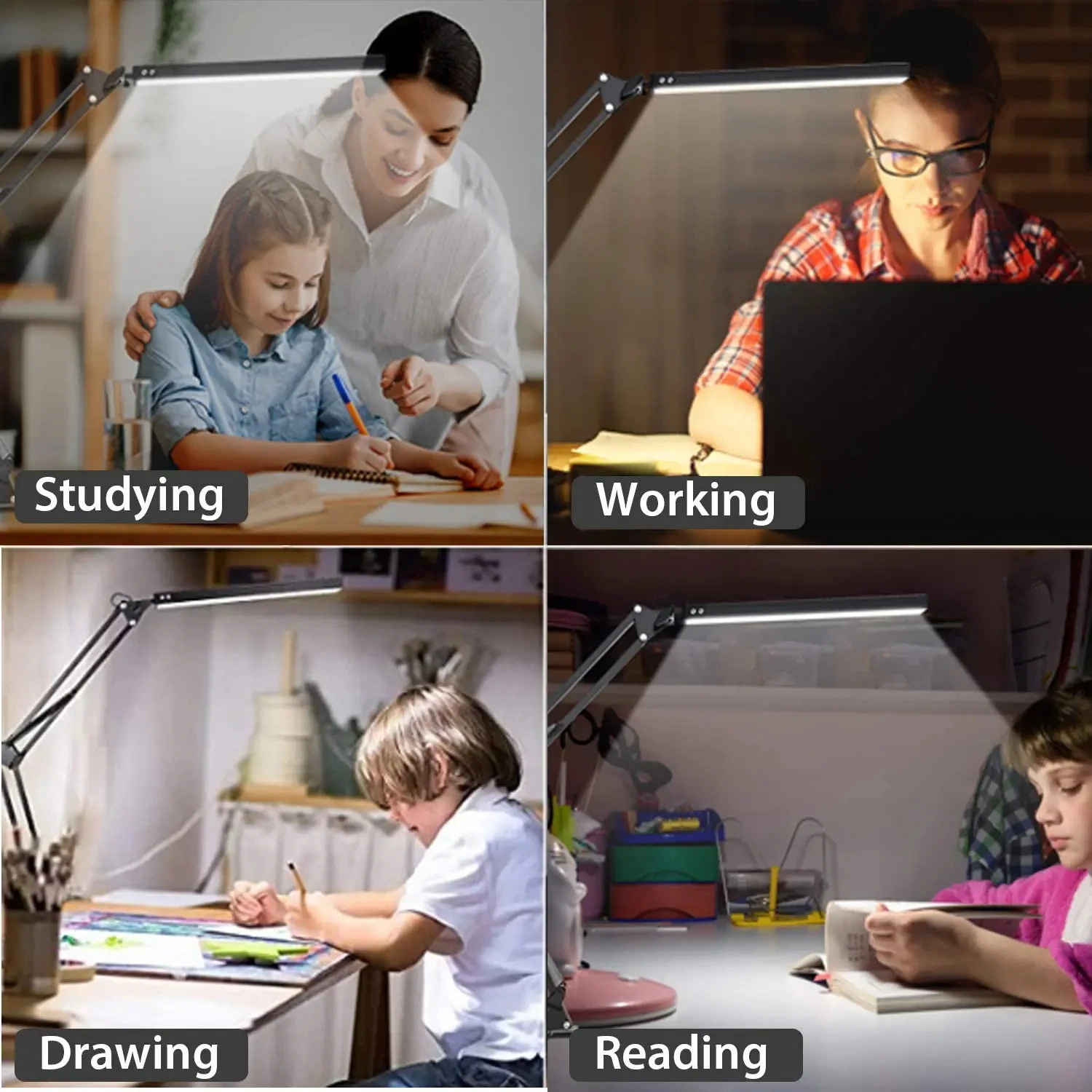 LED Folding Metal Desk Lamp Clip on Light Clamp Long Arm Diming Table Lamp 3 Colors Adjustable For Living Room Reading Computers