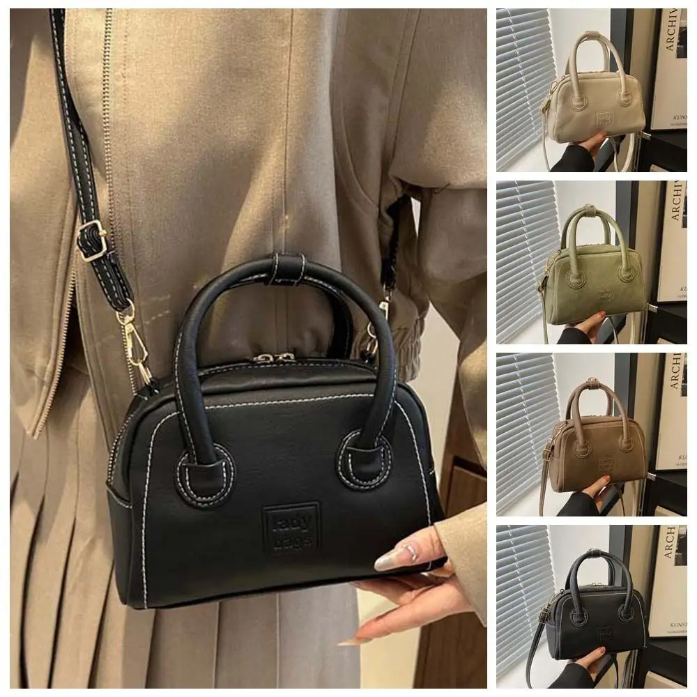 Sweet PU Vintage PU Handbag Brown Small Pack Letter Shoulder Bag Large Capacity Korean Style Female Boston Bag Students