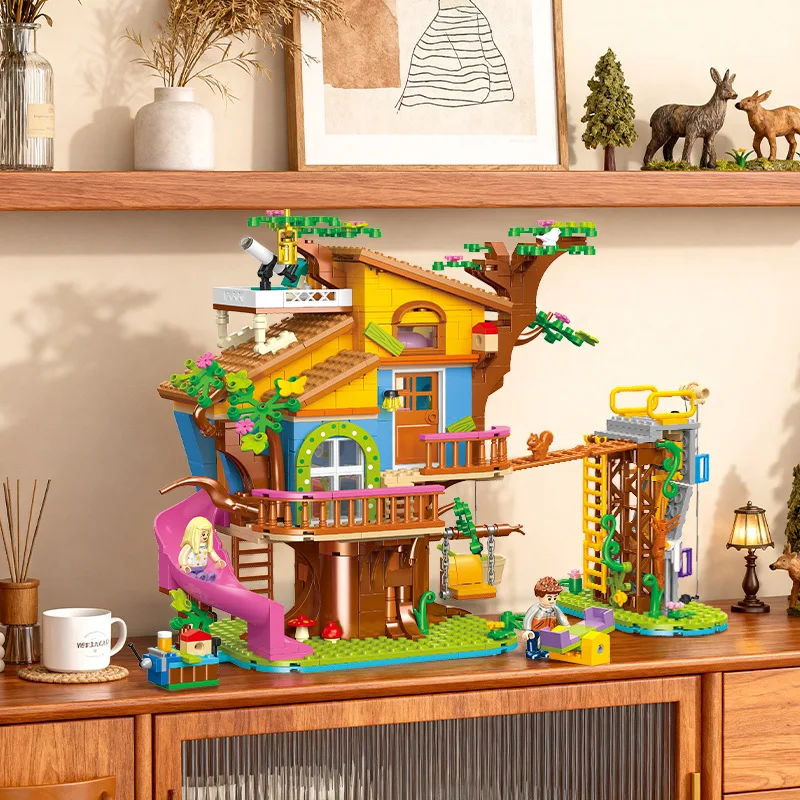 NEW Design Tree House Bricks Model Climbing Wall Slide Swing Fun Playing House Building Blocks Ornament Assemble Toys Gifts
