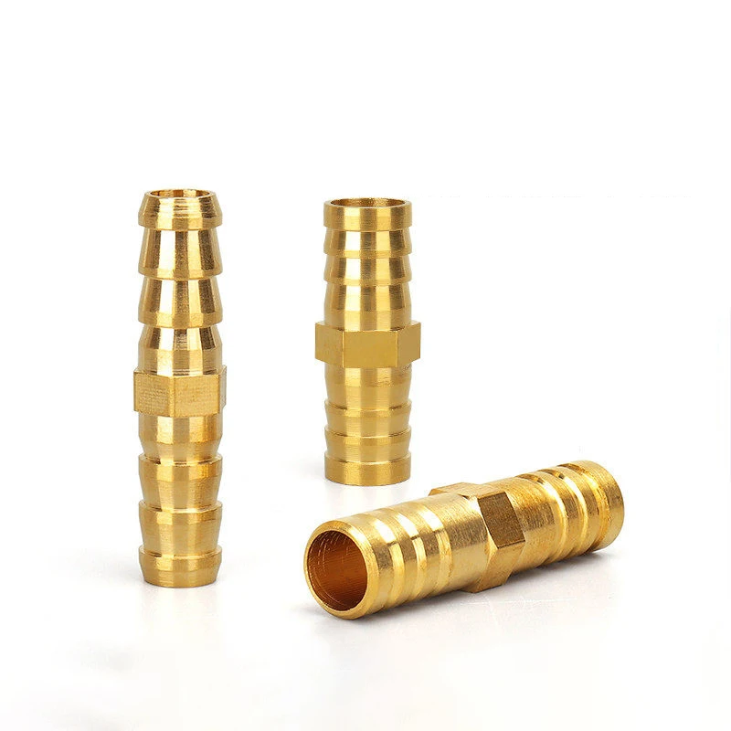 Metal Hose Joiner Barbed Brass Connector Equal Fitting Air Fuel Water Oil Pipe 5mm 6mm 8mm 10mm 12mm 14mm 16mm 19mm 25mm