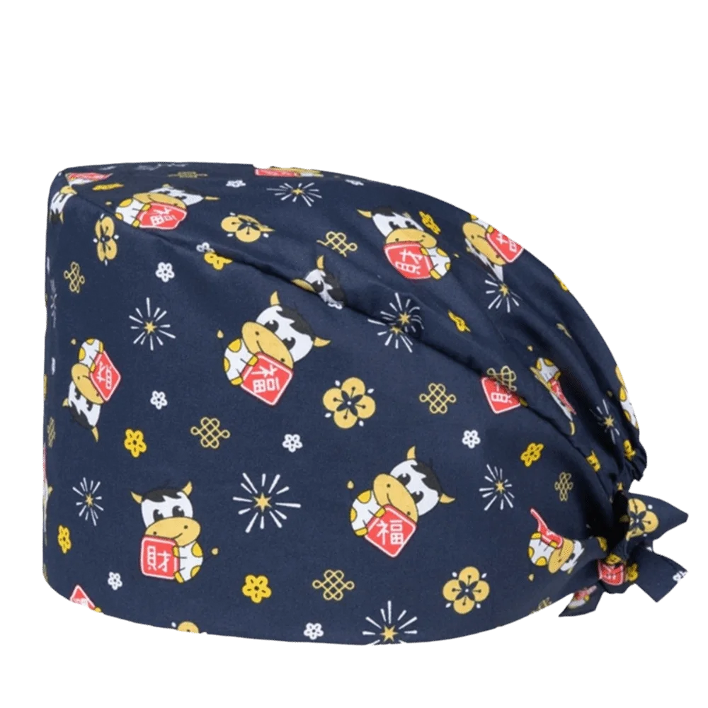 Unisex Cartoon Printing Scrub Cap Pure Adjustable Buckle Nursing Cap Breathable Soft Print Design Lab Scrub Hat Pet Hospital