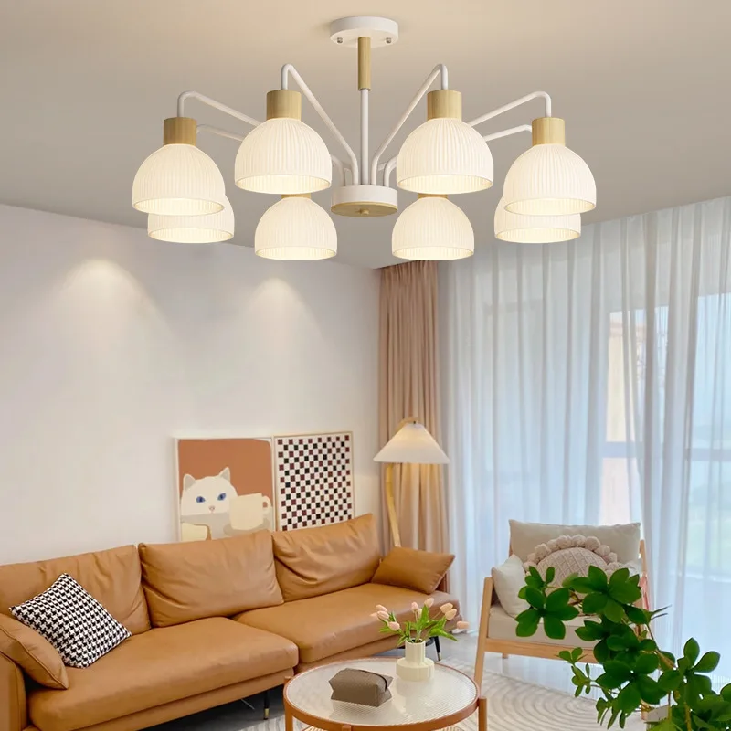 

Nordic simple ceiling lamp modern log living room lamp dining table bar creative bedroom cream wind chandelier