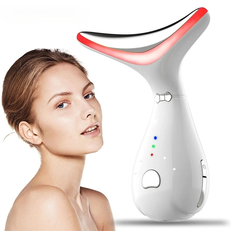 3 cores pescoço dispositivo de beleza facial ems facial pescoço levantamento led fóton cuidados com a pele apertar reduzir queixo duplo ferramentas de cuidados com a pele