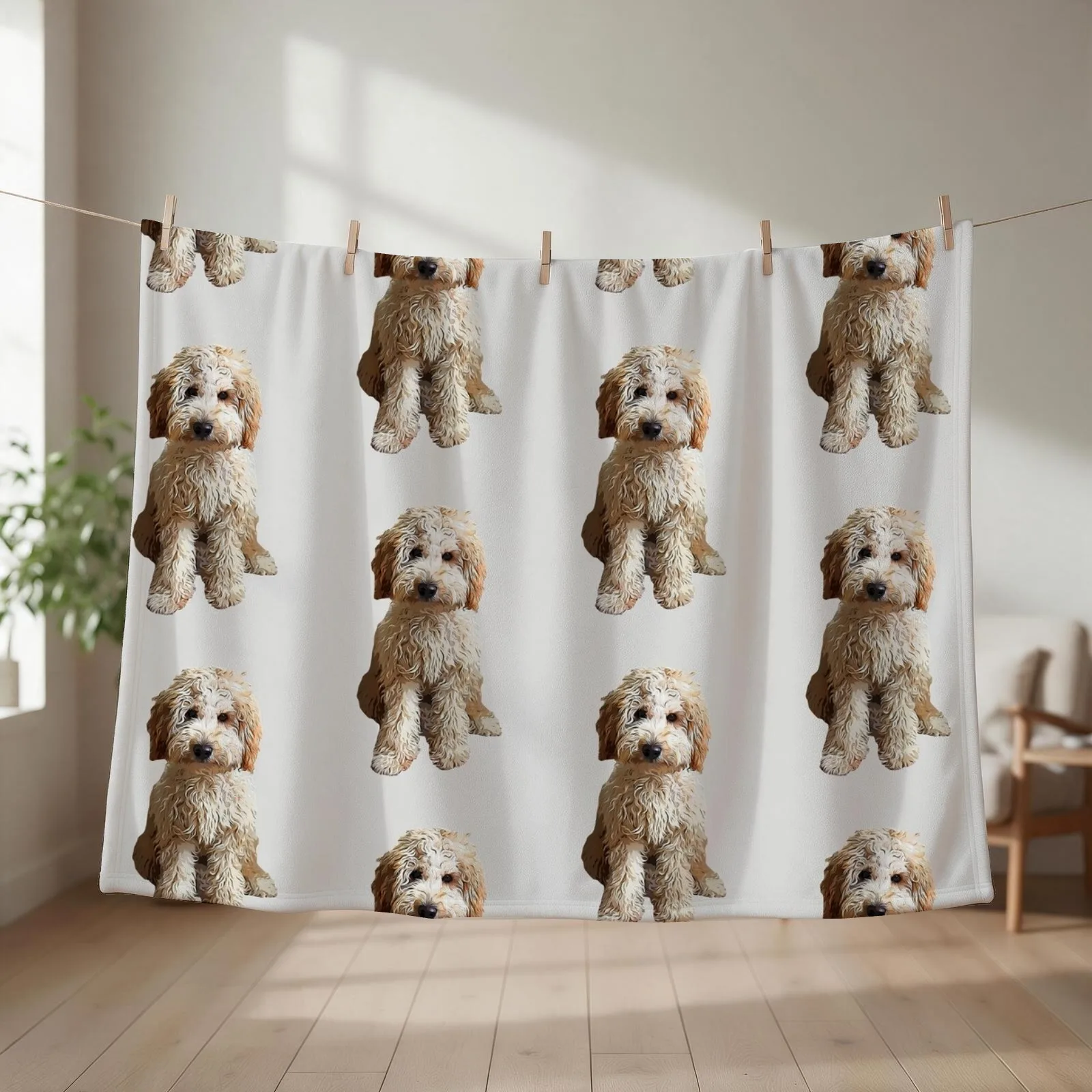 Labradoodle Cute Puppy Dog Throw Blanket Flannel Sofa Plaid warm for winter Blankets