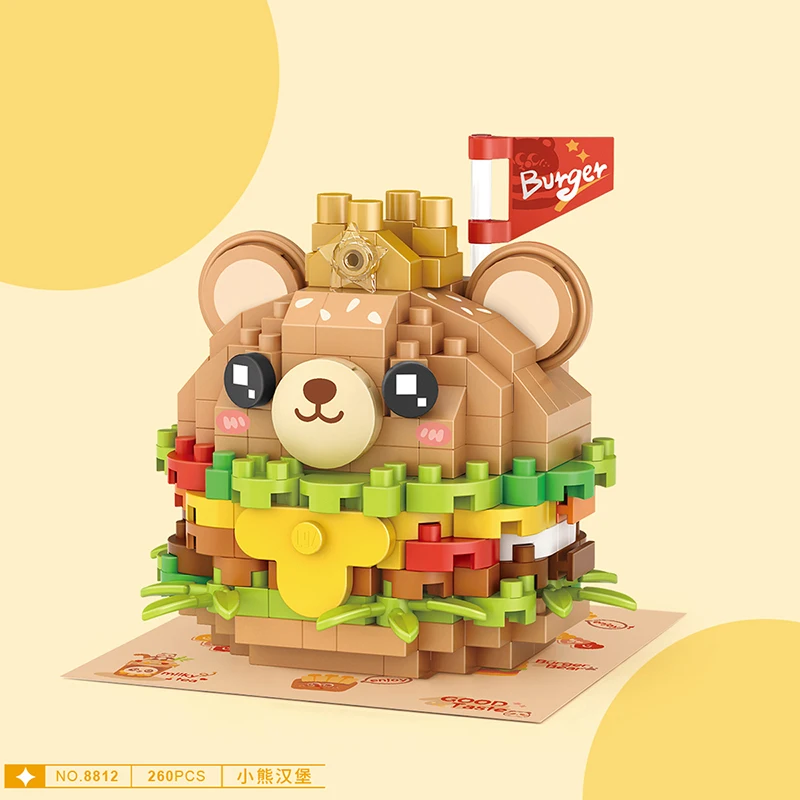 Microparticle building blocks Mini Street View Takoyaki Coffee Shop Fruit pie pair cute bag series for children Christmas gifts