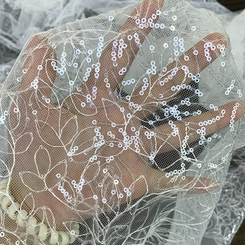 High quality mesh fabric Sequin embroidery material for clothes Exquisite Wedding Dress Skirt DIY Wedding Celebration telas