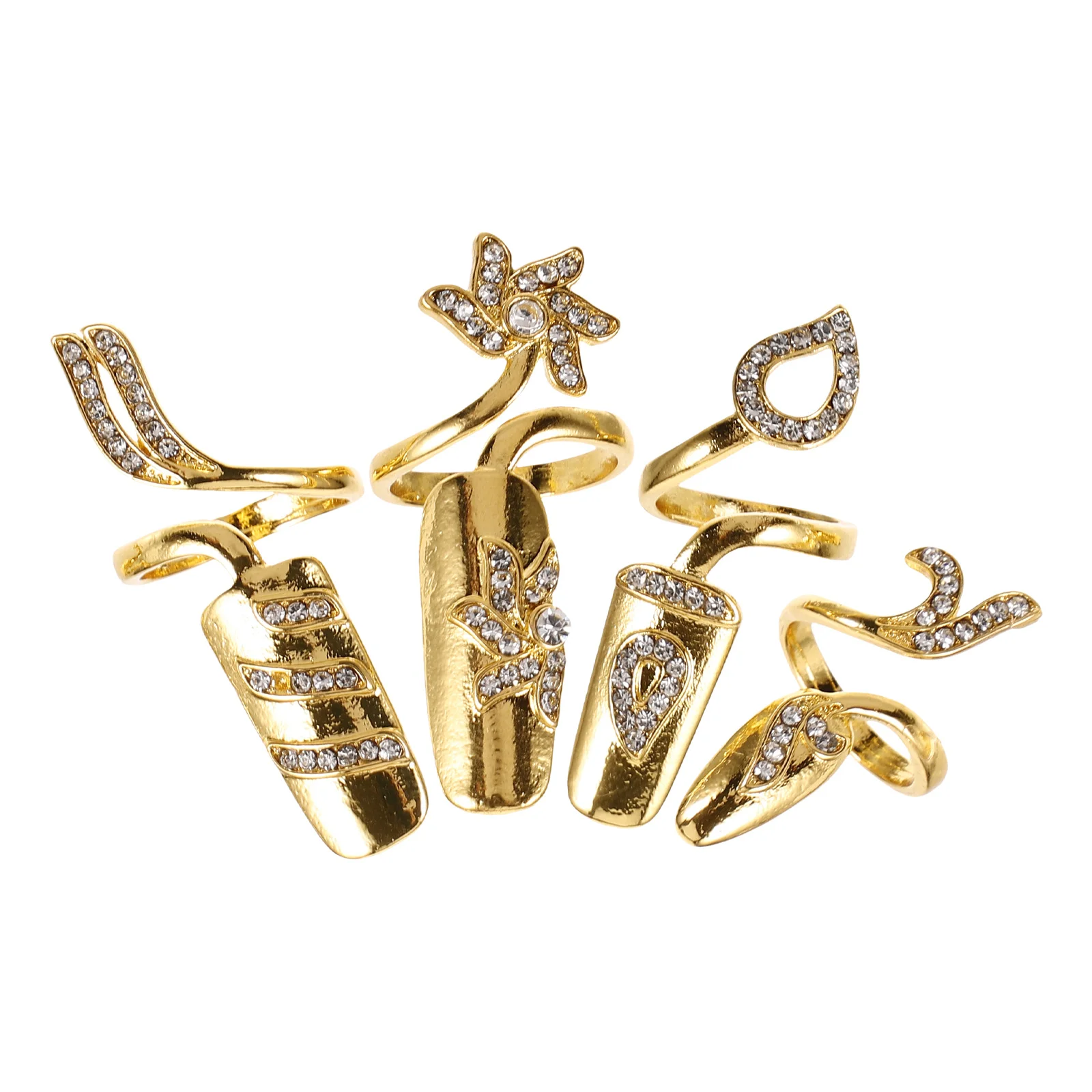 4 قطع سبائك حجر الراين خواتم الأظافر مسمار خواتم الزخرفية النساء حفلة موسيقية الزفاف الاحتفال الأزياء فنجر المجوهرات