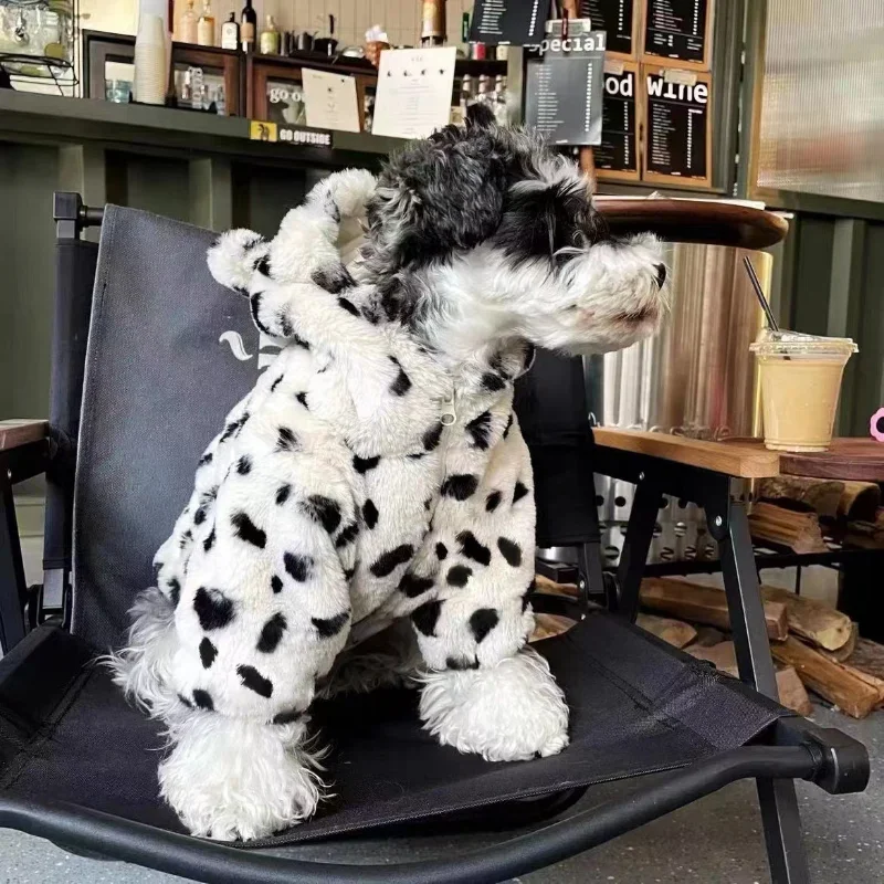 smvp Fur coat pet clothes black white spotted coat with plush insulation cat dog autumn winter pet clothes