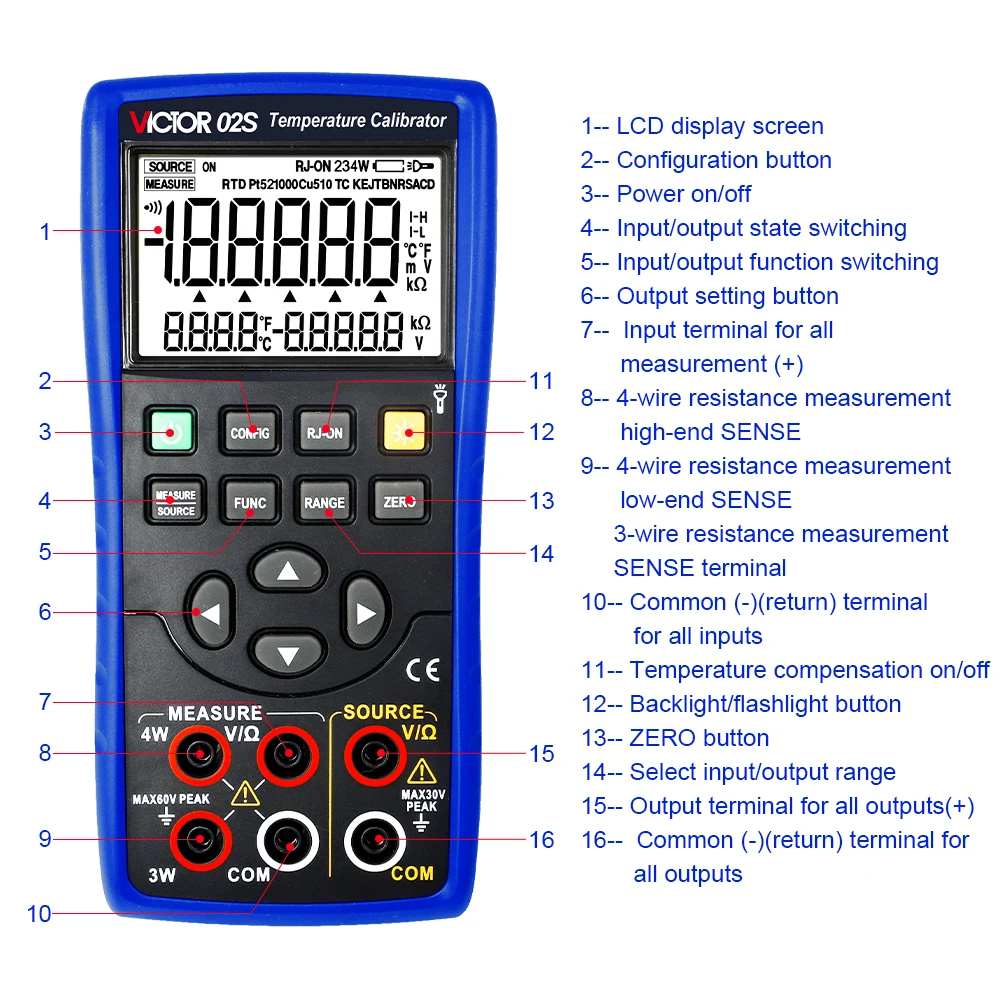 VICTOR 02S High Precision Thermocouple Calibrator Digital Display Calibration Multi-function Calibrator