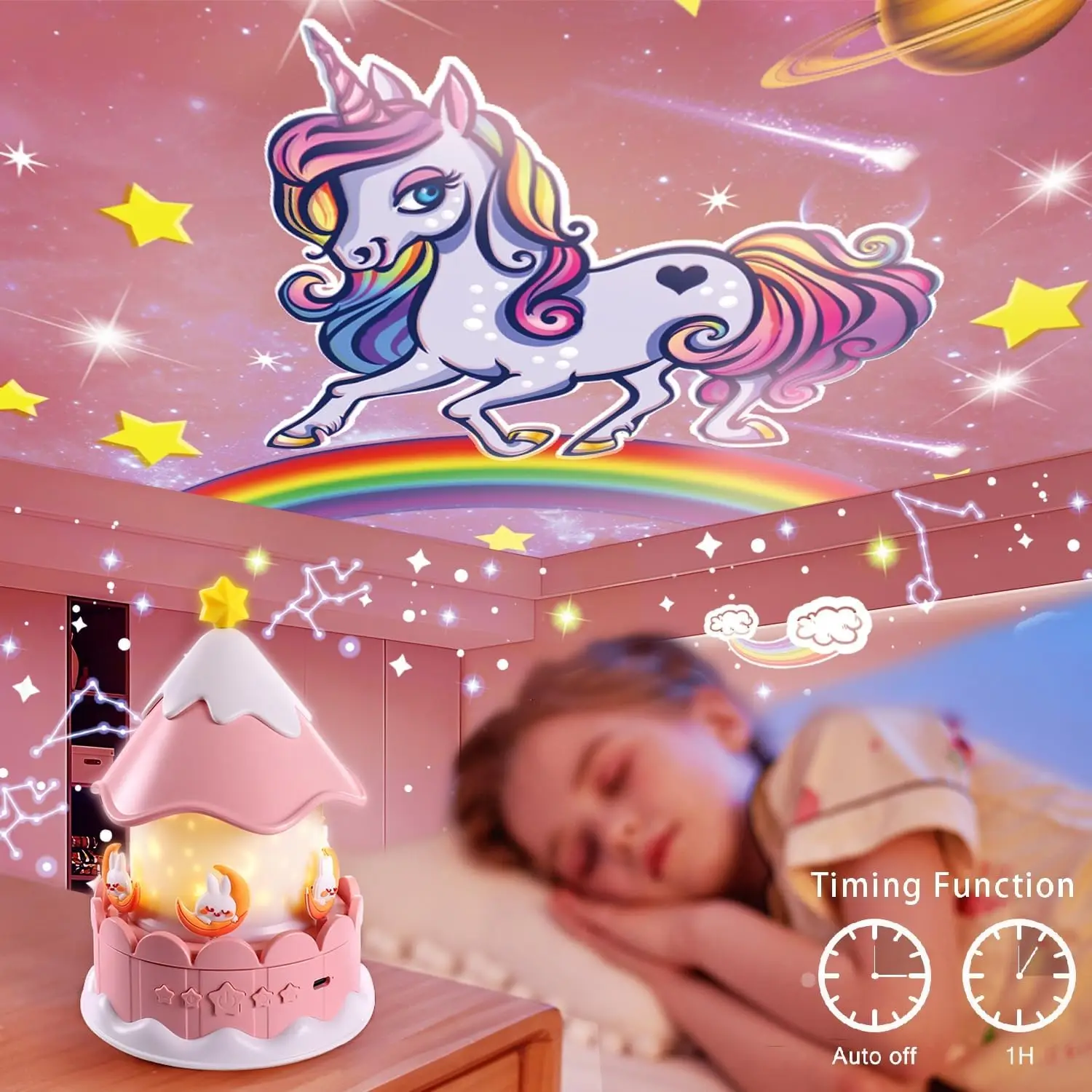 Projetor Starry Sky com temporizador rotativo de 360 °, Star Galaxy Atmosphere Lamp for Kids, Birthday Xmas Gifts Decor, 21 em 1