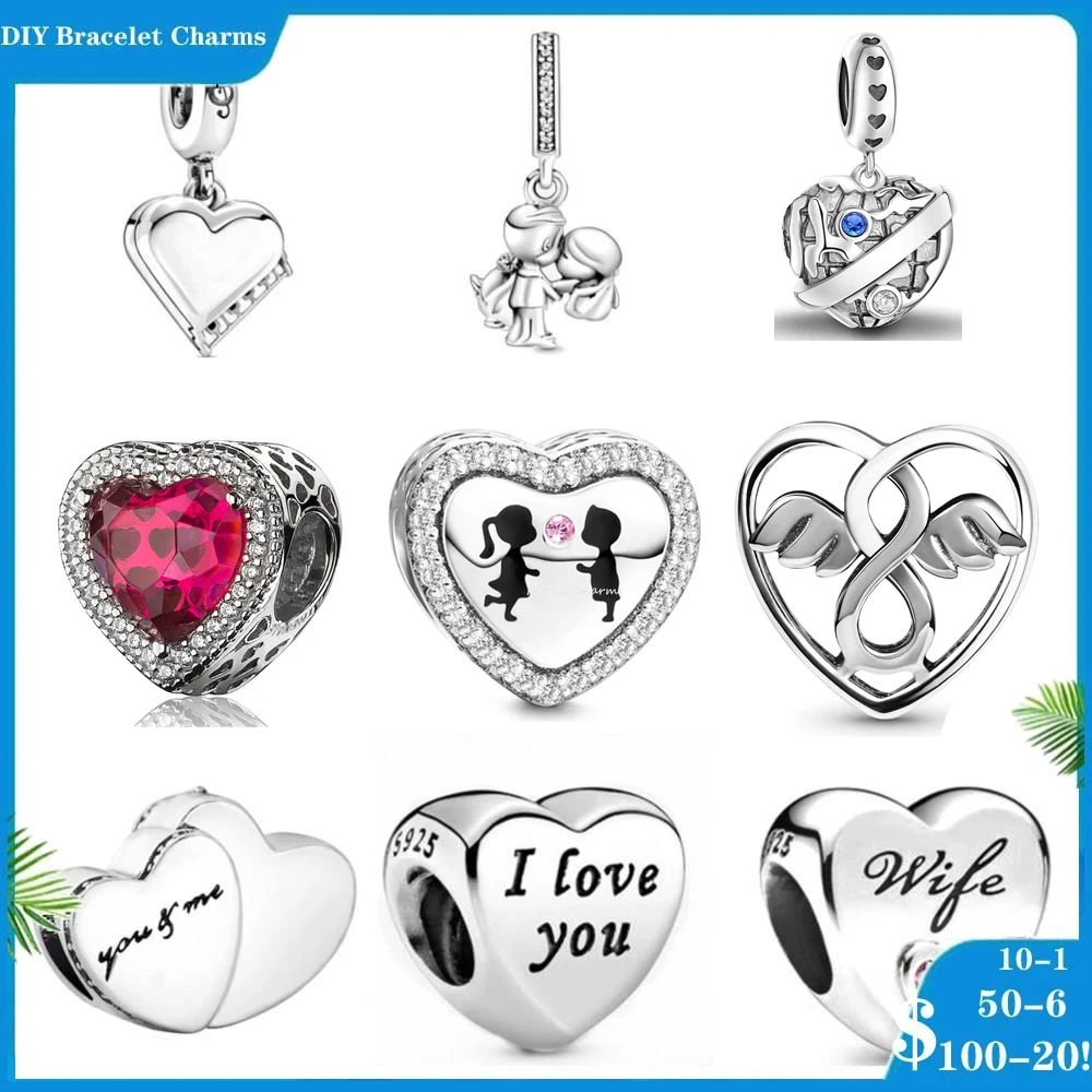 Fit Original Pandora Charm Bracelet 925 Sterling silver Wedding love you and my heart wife Pendant Charm Beads DIY Women Jewelry