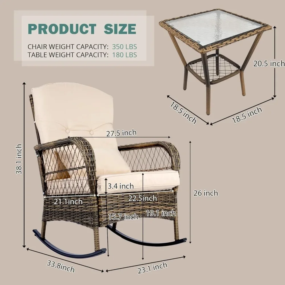 

Wicker Rocking Chairs Set of 2,Rattan Patio Rocking Chairs,All-Weather RockerLawn Wicker Furniture forPorch Deck Garden Backyard