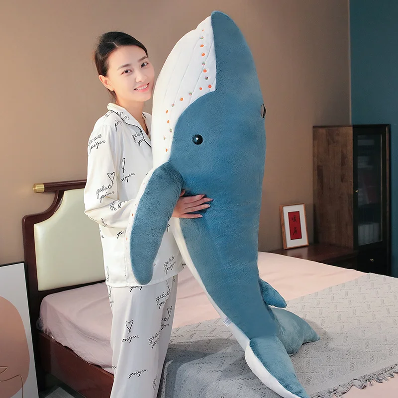 55–135 cm riesiges Wal-Plüschtier, blaue Meerestiere, gefüllt, umarmbarer Hai, weiches Kissen, Geschenk – Detail 19