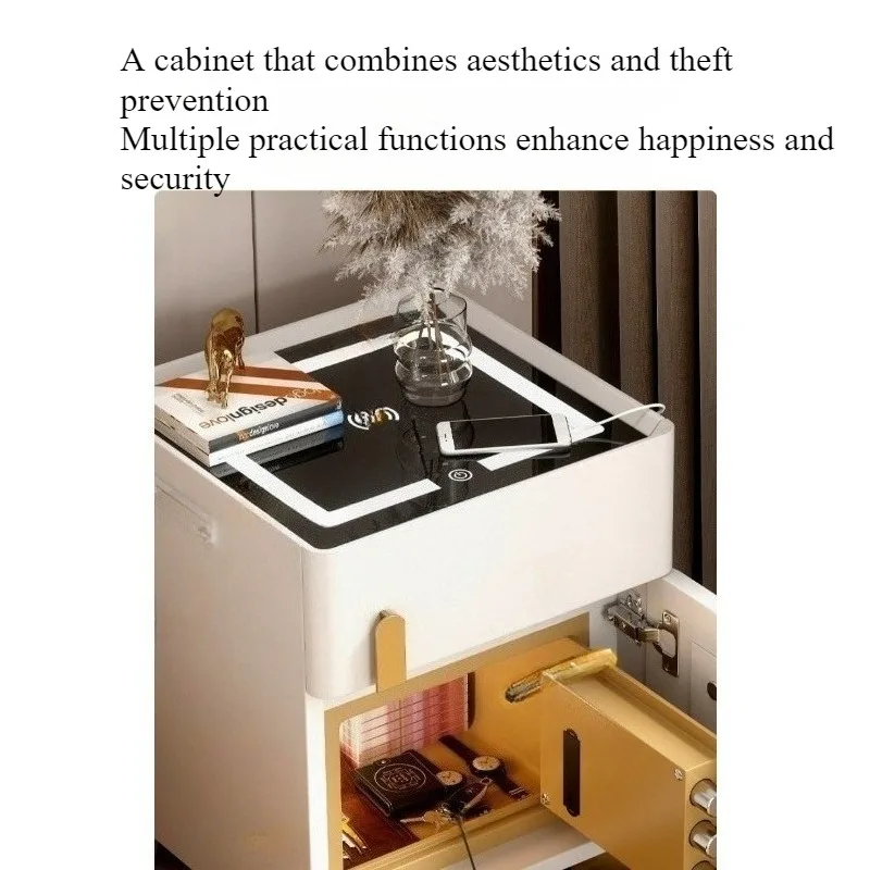 طاولة بجانب السرير الذكية، خزانة تخزين شقة صغيرة آمنة ومتكاملة وبسيطة وحديثة، خزنة متعددة الوظائف، خزانة بجانب السرير #4
