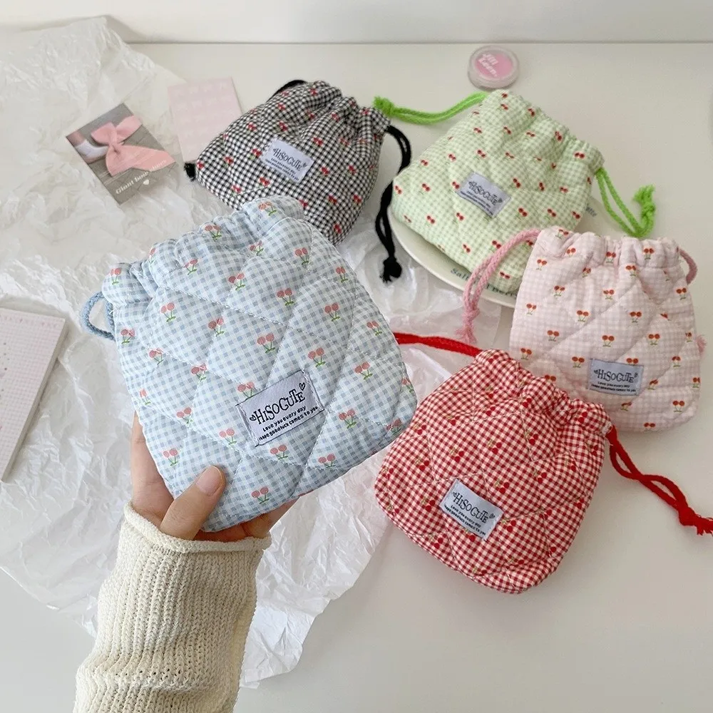 New Cherry Drawstring Pouch Multi-purpose Large Capacity Cosmetic Bag Makeup Lipstick Storage Bag