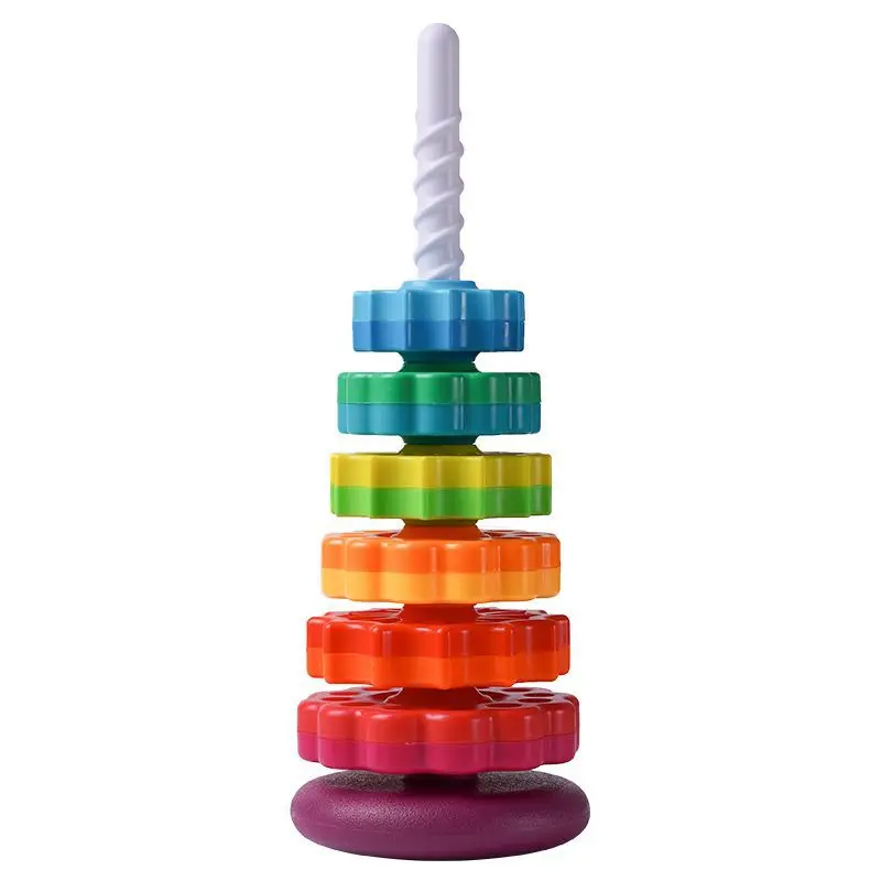 Infant and toddler cognitive rainbow rotating tower kid's early education geometry rotating ring spinning tower stacking toy