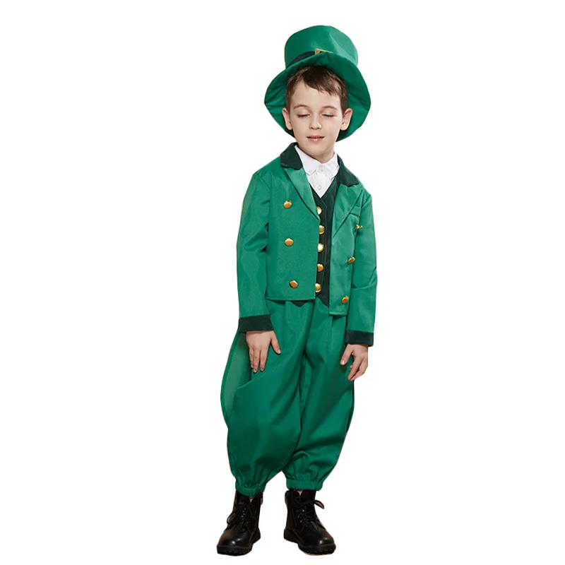 Reneecho Boys Green Leprechaun Costume Kids Saint Patrick Festival Costumes Irish Goblin Cosplay Outfit Carnival Purim Dress Up