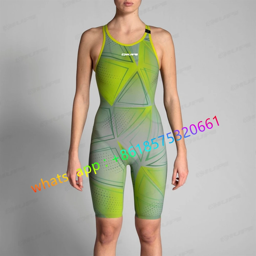 Women One Piece Sports Swimsuit Athletic Racerback Swimwear Bikini Knee-length Beach Wear Printed Monokini Triathlon Bodysuit