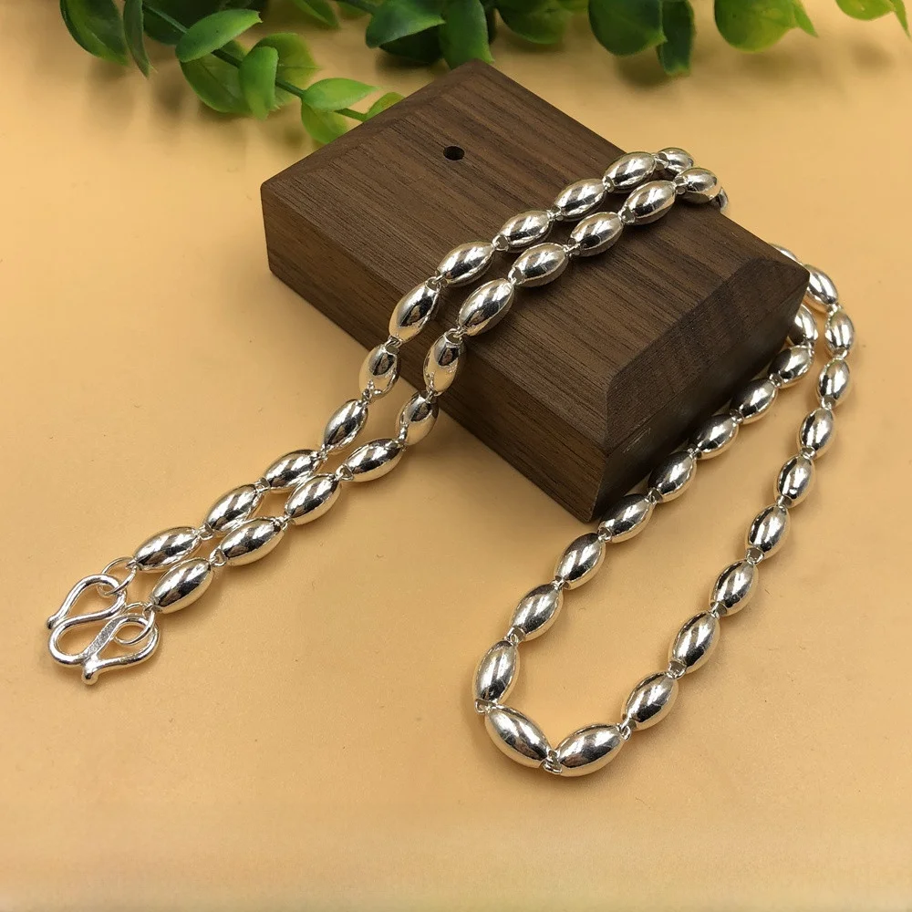 

999 Pure Silver round Bead Nelace ex Faionable Fre out Original Design Silver Chain Jewelry for Couples