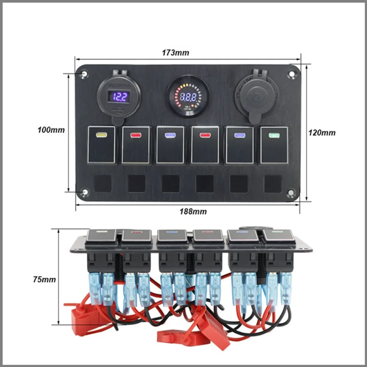 6-position Car and RV Rubber Panel Panel Combination Switch with Car Charger/voltage Tester/cigarette Lighter