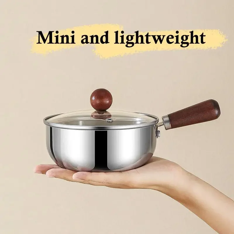 

1 шт., масляный горшок из нержавеющей стали, деревянные мини-горшки для супа, молока, утолщенная маленькая кастрюля, кухонные инструменты, кухонные аксессуары