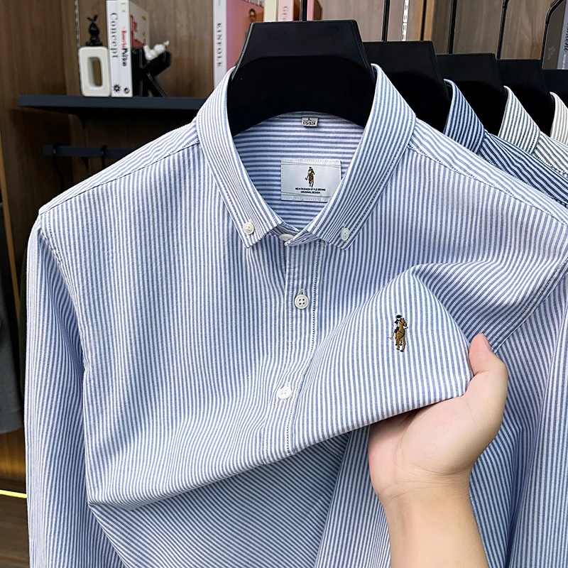 Luxury Brand 100% cotton long sleeve shirt men's fashion stripes high-end pony embroidery new Paul casual comfort autumn top