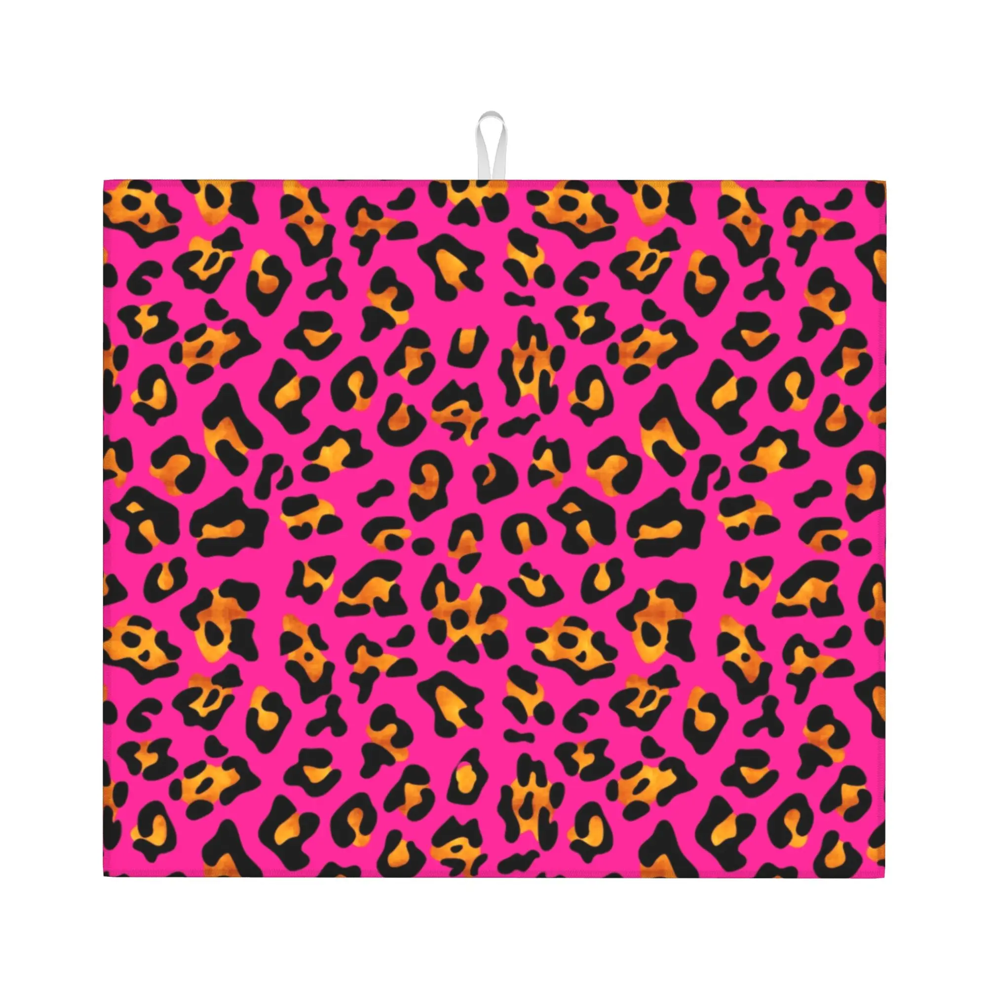 Pink Leopard Print Non Slip Kitchen Counter Protector Mat Barware Tableware Reusable  Bathroom Drying Mat For Kitchen