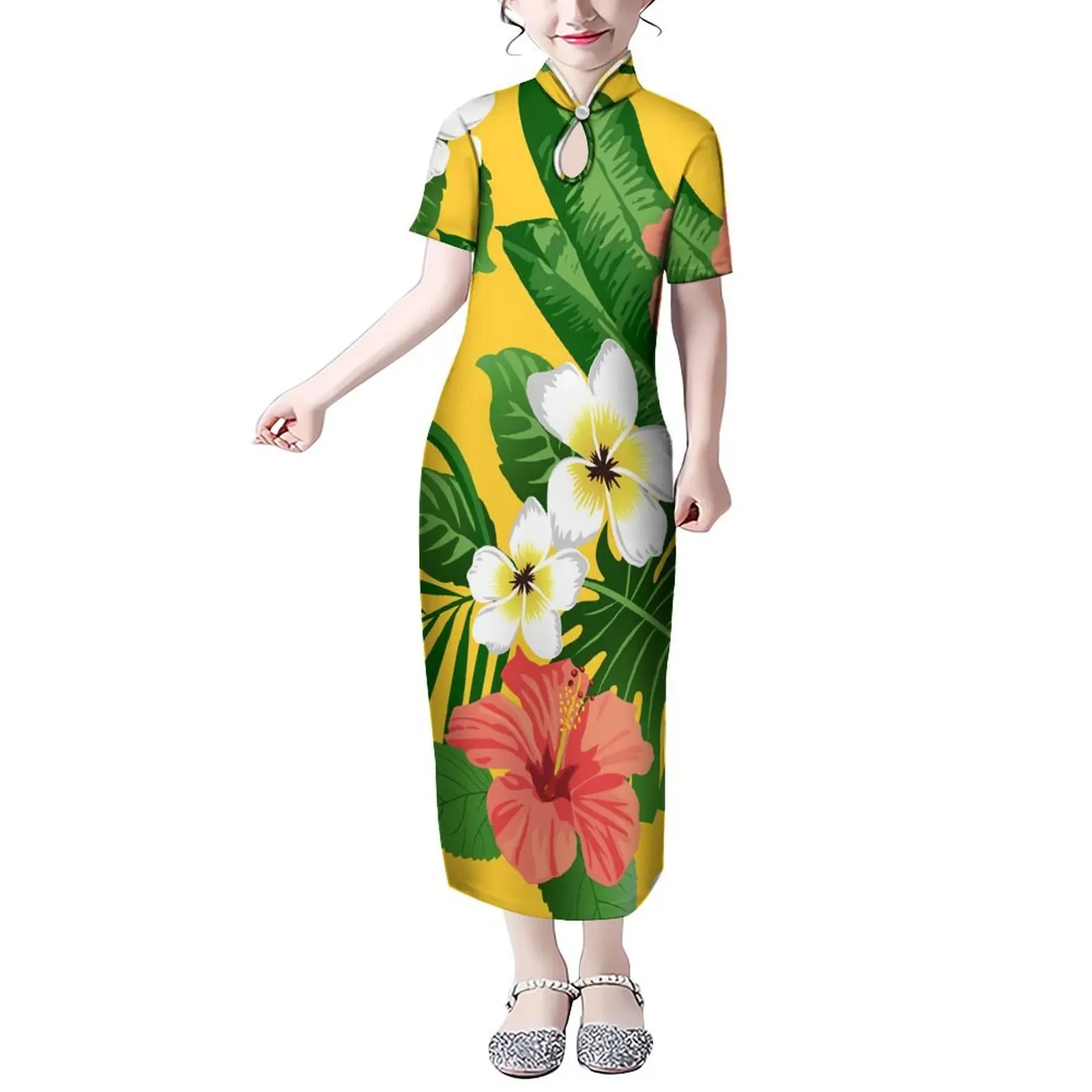 Maxi Jurk Van Kinderen Met Uitgesneden Kraag Ontwerp Samoa Club Meisjes Jurk Custom Polynesische Bloemenprint Nieuwe Tiener Jurk