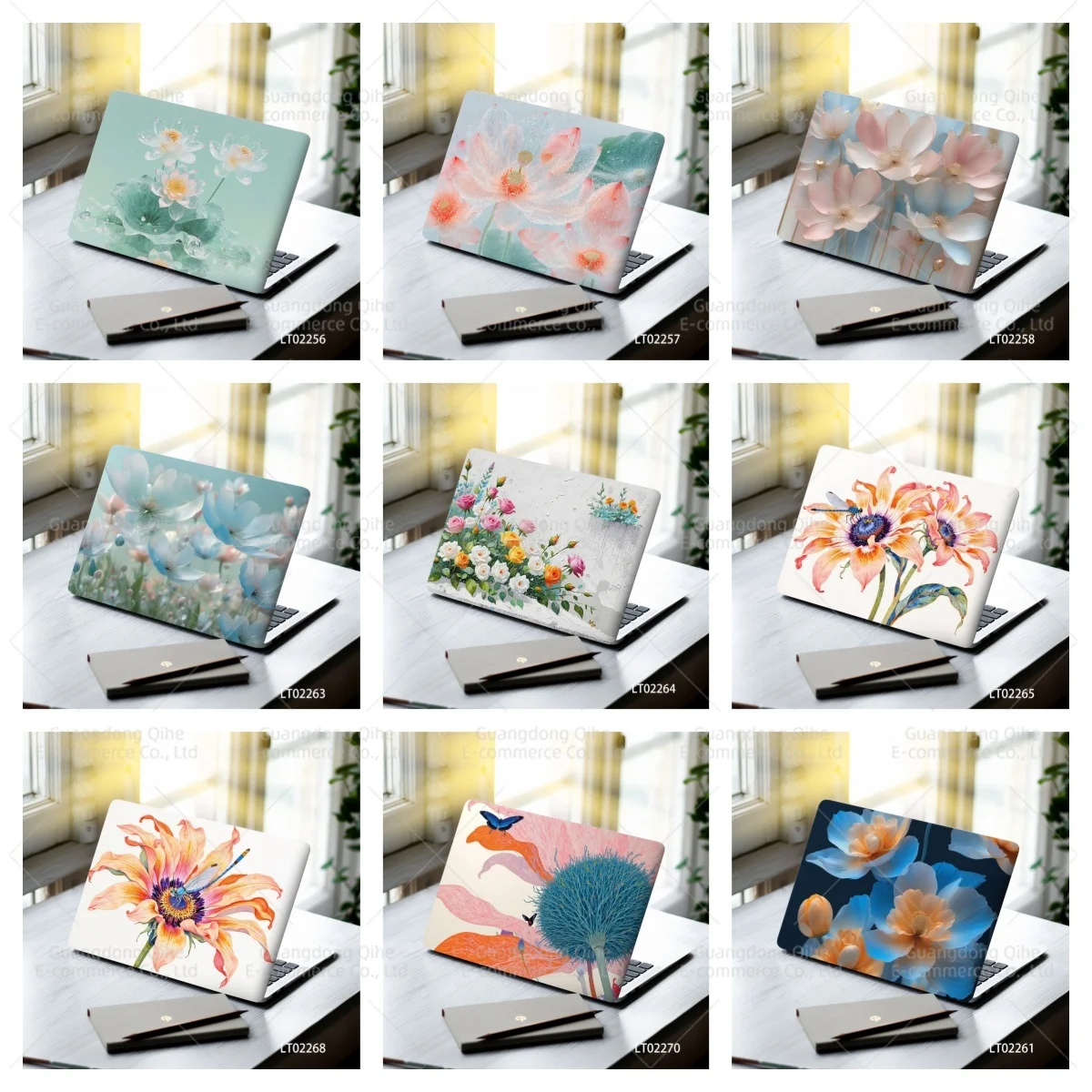 

2 Pcs 15.07*10.82 Inches Oil Painting Greenish Lily Flower Laptop Stickers Aesthetic Decals for MacBook Tablet PC Cute Crafts