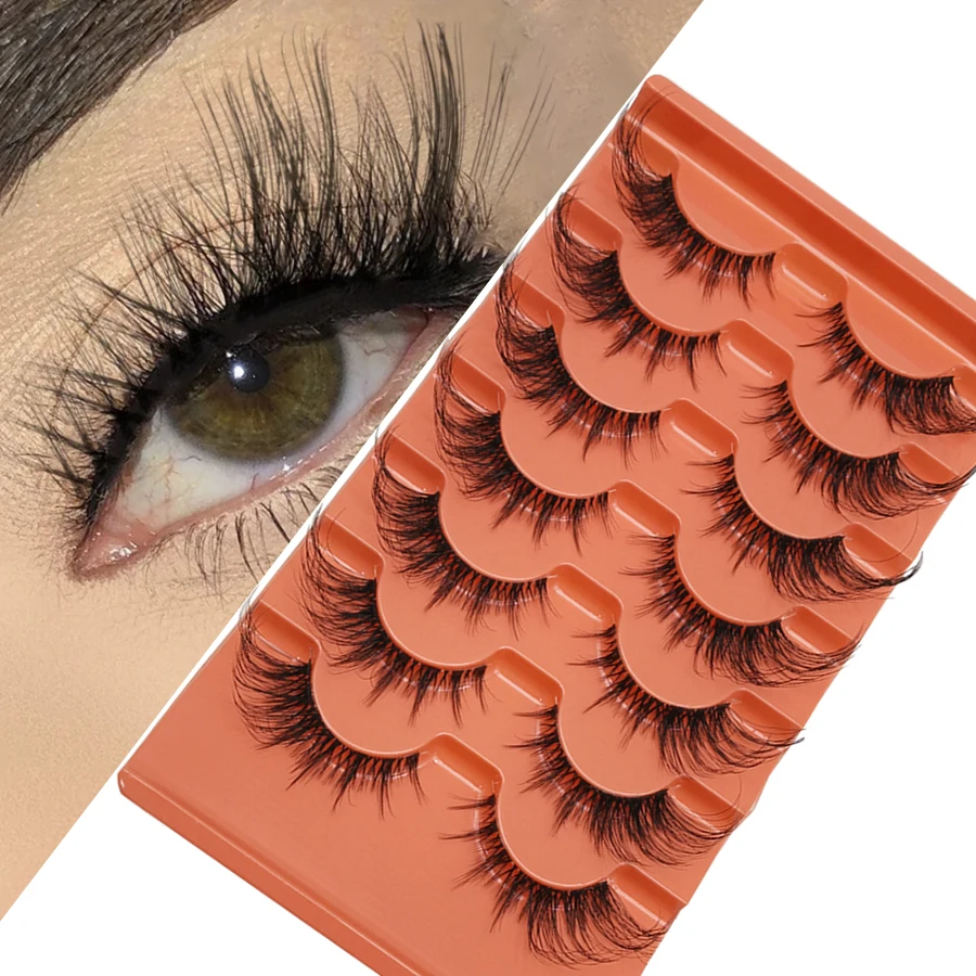 7 Paar 8D flauschige Mango-Augen-Falsche Wimpern verlängern die gesamten Wimpern und verlängern die Ausstrahlung der Augen
