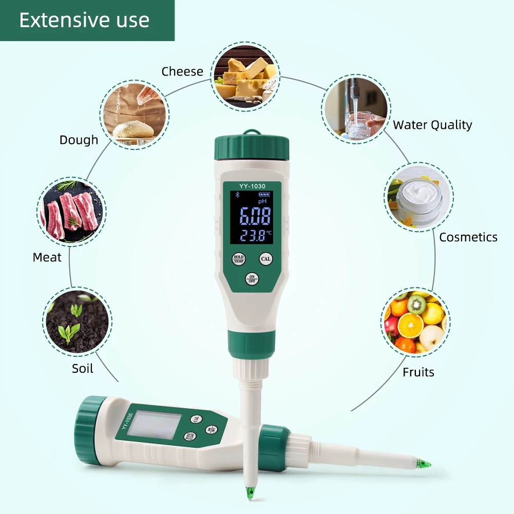 Digital Bluetooth Food PH Meter 0.00~14.00 High Accuracy Sensor Smart Temp Acidity Tester for Brewing Fruit Cheese Meat Canning