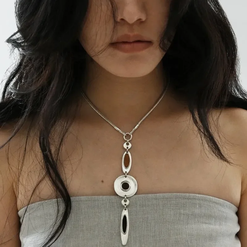 Fashion versatile water drop meteorite disc snake bone necklace light luxury high sense pendant a multi-wear personalized