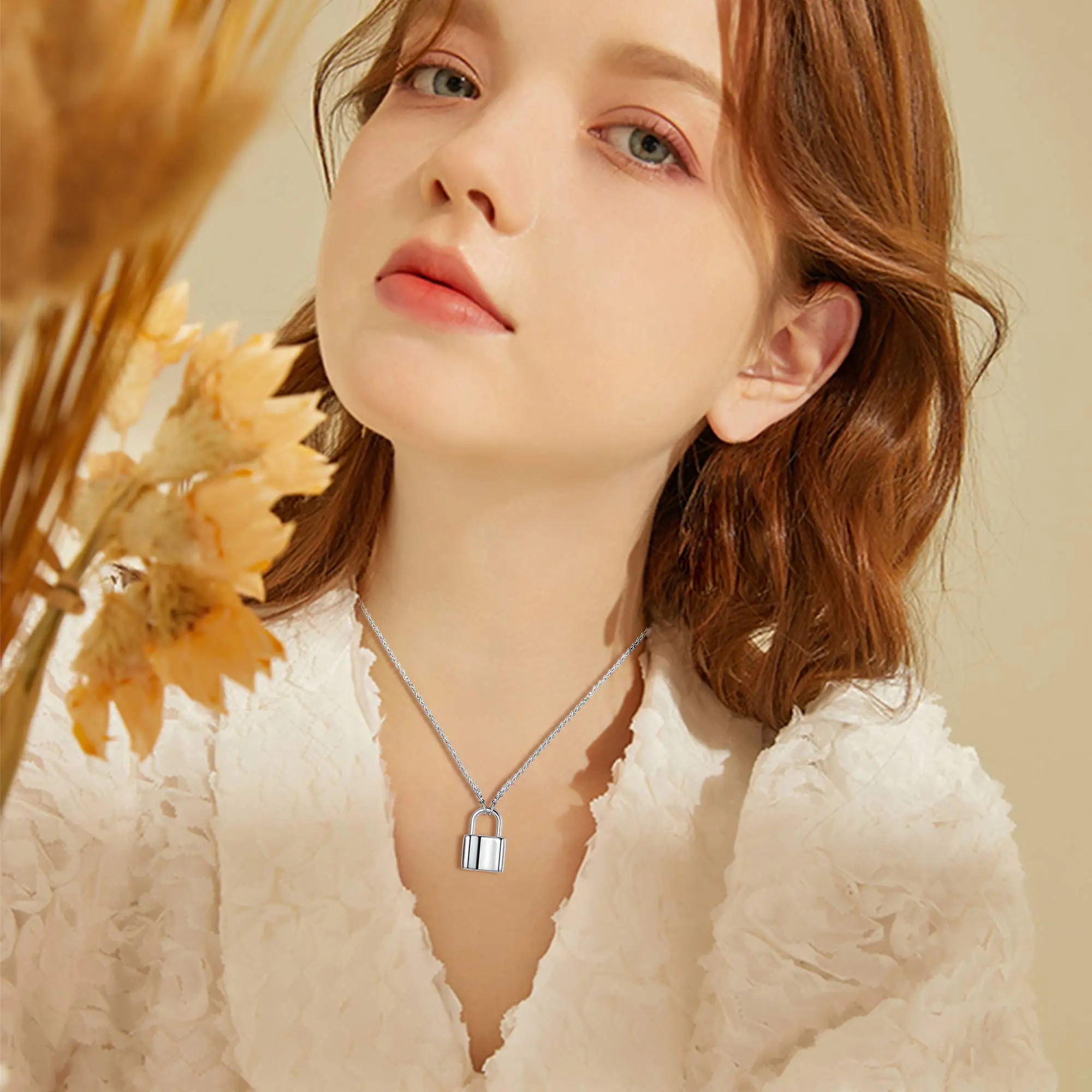 Bobisty Stainless Steel Lock Pendant Necklace for Mom Women Punk Hiphop Rock Goth Necklace Long Chain Mother\'s Day Gift With Box