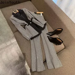 NMZM Fashion 2-piece Women's Temperament Waist Coat High Waist Bellbottom Pants Set Women's Korean Elegant Set