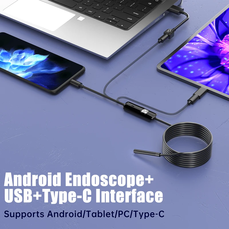 Android Endoscope 5.5MM 7MM Type-c Inspection Borescope USB Snake Camera Waterproof 6LED Lights Compatible with Android Phone PC