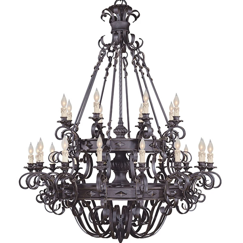 

Wrought Iron Large Chandeliers Sturdy Auditorium Villa Staircase Household Lamp Ceiling Chandelier Lighting Loft Retro Candle