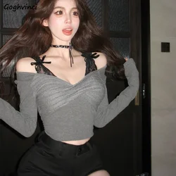 Sexy Sweaters Women Design Unique Knitted Spicy Girls Lace Patchwork Korean Fashion Off-shoulder Trendy Streewear Spring Tops