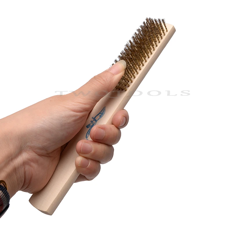 Messingbürste für Metall, Holz, Auto, Werkzeug, Reinigung, Rost, Farbentfernung, weiche Messingdraht-Kratzbürste mit Holzgriff – Detail 6