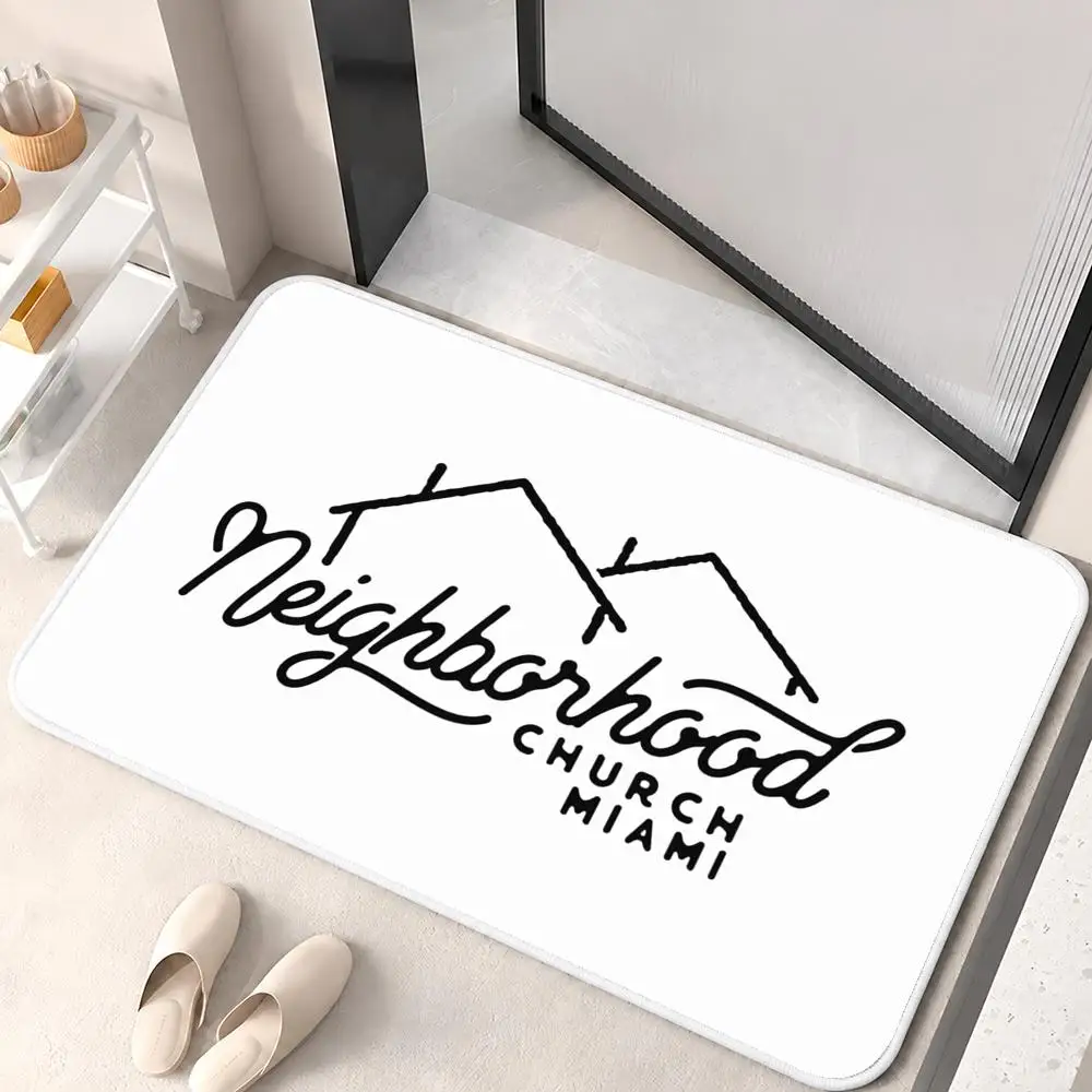 LOGO Design N-Neighborhood Floor Mat Flannel Rug Soft Non Slip Washable Door Mat for Bathroom Bedroom Kitchen Home Decor