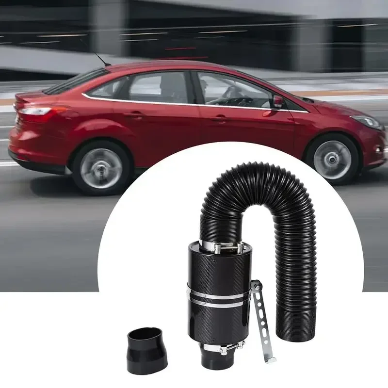 New 1 Set Universal Car Cold Air Filter Feed Enclosed Intake Induction Pipe Hose Kit Carbon Fibre Air Filter Adapters Bellows