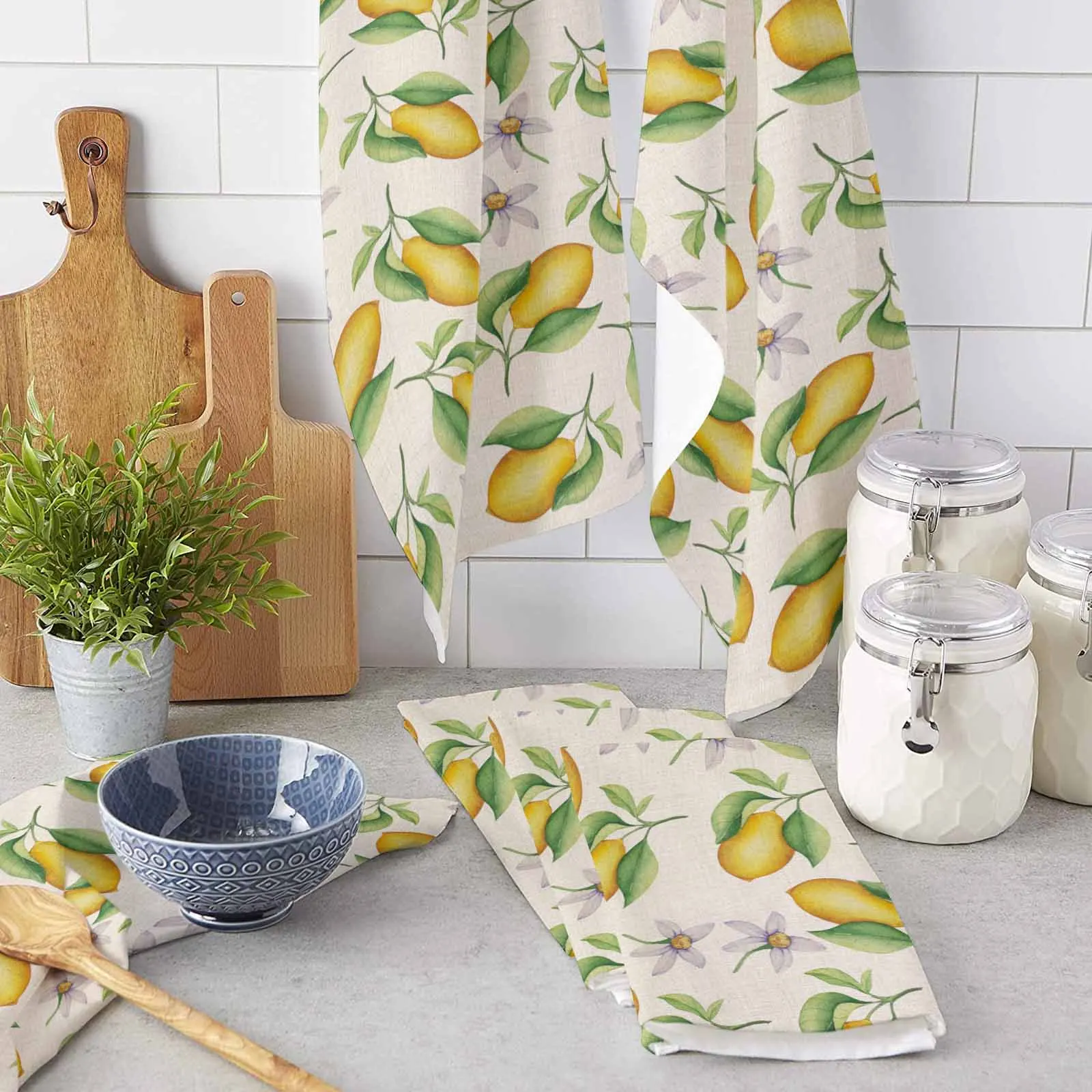 Lemon Watercolor Country Style Microfiber Towel Absorbent Kitchen Cleaning Cloth Dish Towel Household Cleaning Towel