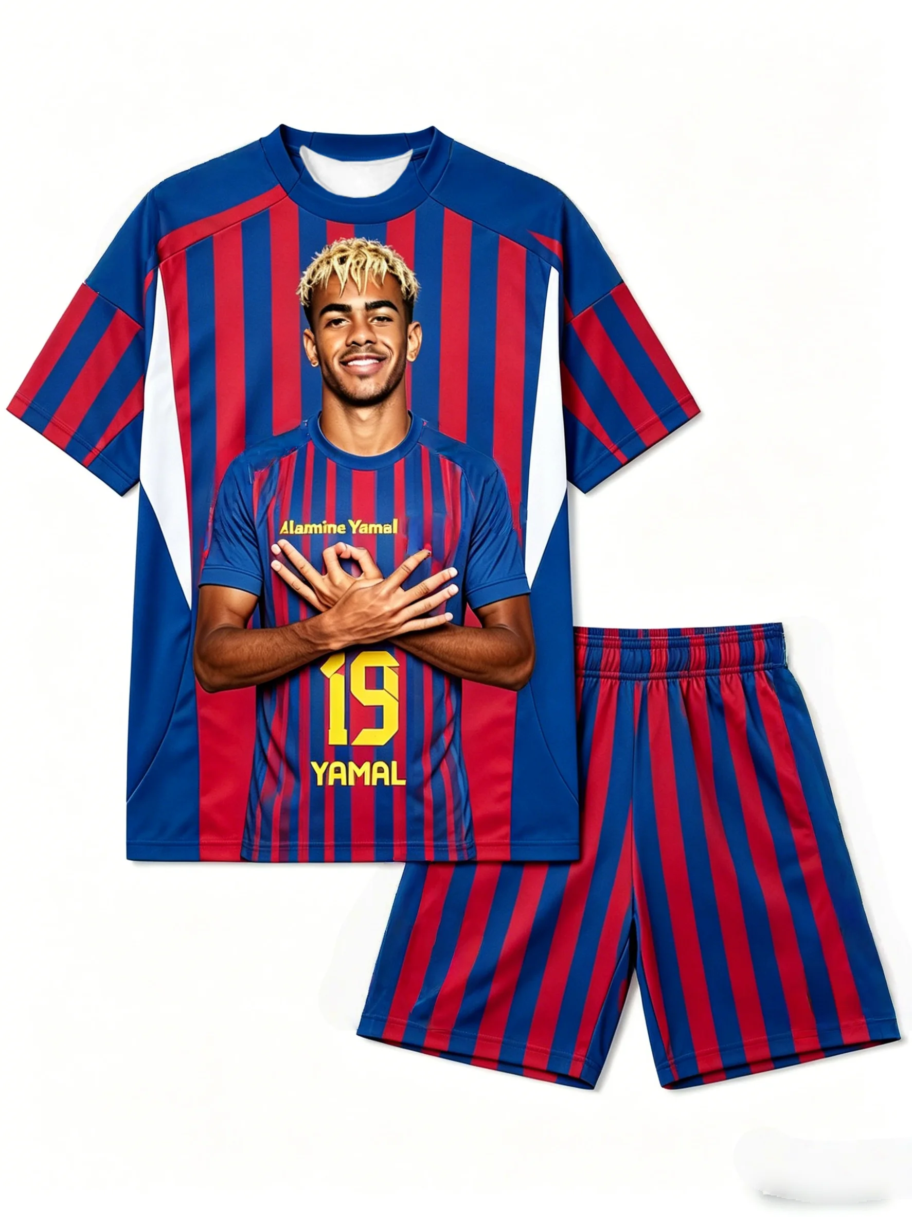Sommer # 19 Yamal AI Personality Edition Gestreiftes Fußballtrikot-Set für Erwachsene und Kinder, Modisches Freizeit-Outdoor-Sportset – Detail 4